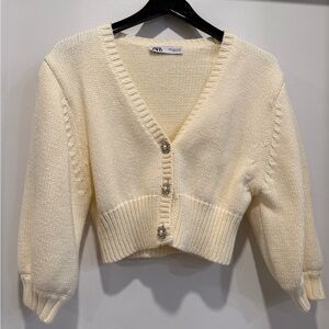 Zara Women's Cream Knit Cardigan